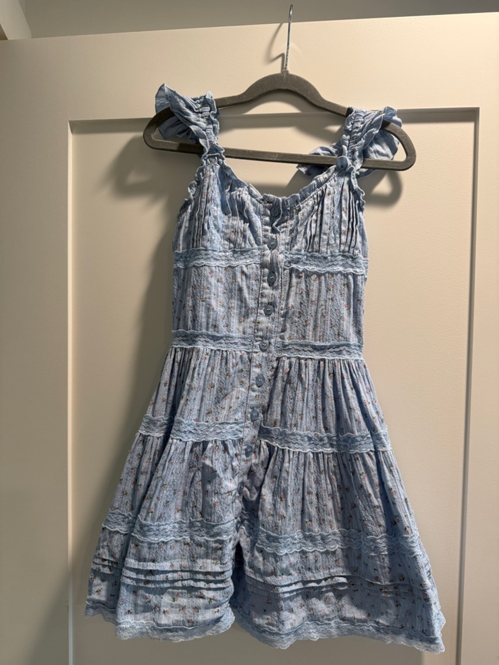 Flowers by Zoe Light Blue Floral Tiered Dress with Ruffle Straps